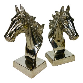 Vintage Mid Century Nickel Plated Horse Bust Sculptures. For Sale