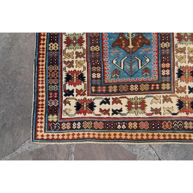 Textile 1880s Antique Shirvan Geometric Blue Hand Knotted Wool Pile Runner Rug - 3’9” x 9’4” For Sale - Image 7 of 10