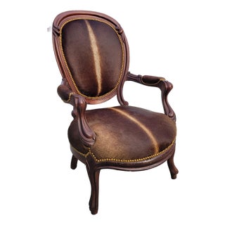 Early 20th Century Louis XVI Oval Back Chair With New Cowhide Upholstery For Sale