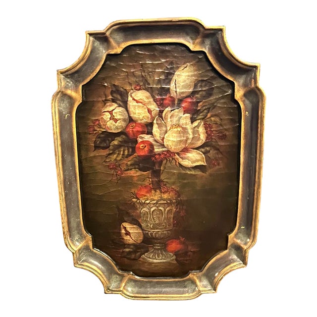 Vintage Homco Large Floral Still Life Wall Plaque "Magnolias & Pomegranates" by Robbie Meyer For Sale