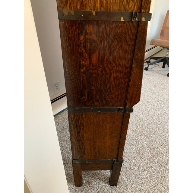 Antique Globe Wernicke Barrister Bookcase Quartersawn Oak W/ Drop Front Secretary Desk + Leaded Glass For Sale - Image 10 of 18