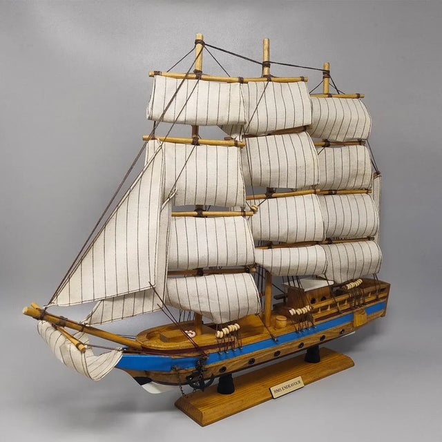 Blue Handmade HMS Endeavour Ship Model, England, 1970s For Sale - Image 8 of 8