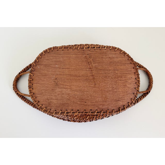 Brown Antique Oval French Wicker Tray For Sale - Image 8 of 8