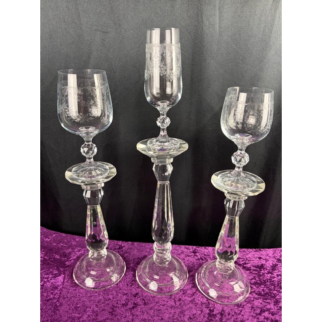 Mid-Century Modern Cascade Etched Crystal Stemware • Complete 36‑Piece Service With Jewel‑Cut Sphere Stems For Sale - Image 3 of 11