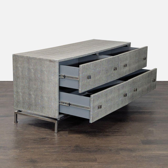 Modern Cb2 Shagreen Modern Grey 4-Drawer Dresser With Metal Base For Sale - Image 3 of 11