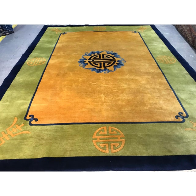 Art Deco 1920s Antique Vintage Art Deco Chinese Rug-8’11’x12" For Sale - Image 3 of 13