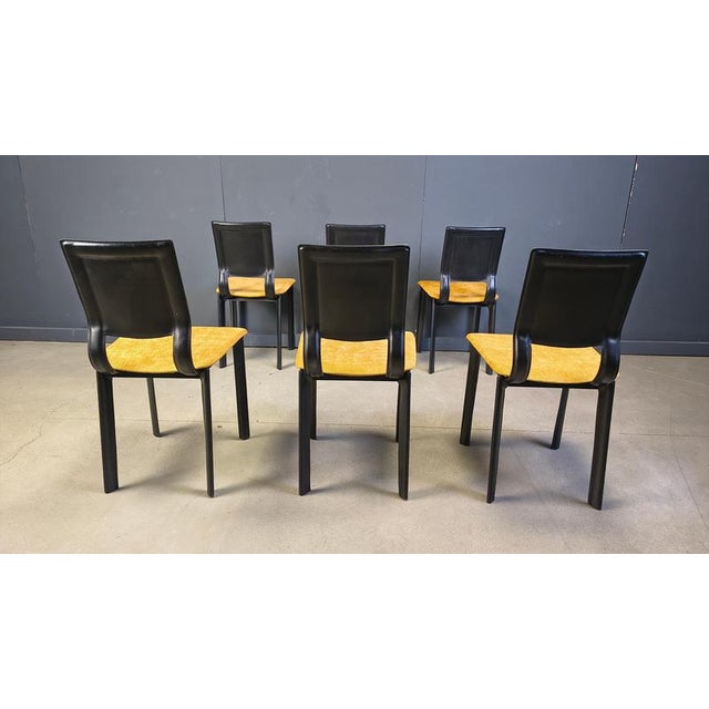 Vintage Black Leather and Fabric Dining Chairs, 1980s, Set of 6 For Sale - Image 6 of 14