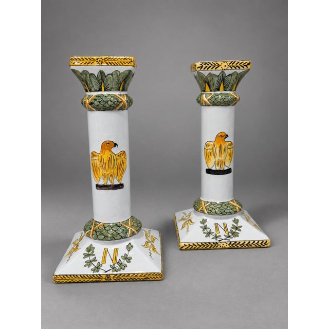 Set of Four Lord & Taylor French Faience Napoleonic Style Eagle Candlesticks For Sale In Providence - Image 6 of 9