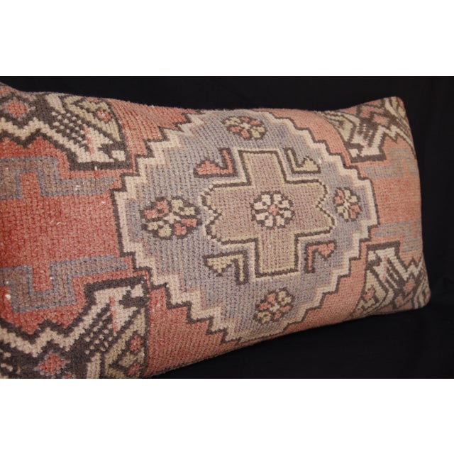 Soft‑Tone Rug Cushion – Handcrafted From Vintage Turkish Tribal Rug Pillow Cover -16'' X 32'' For Sale - Image 9 of 11