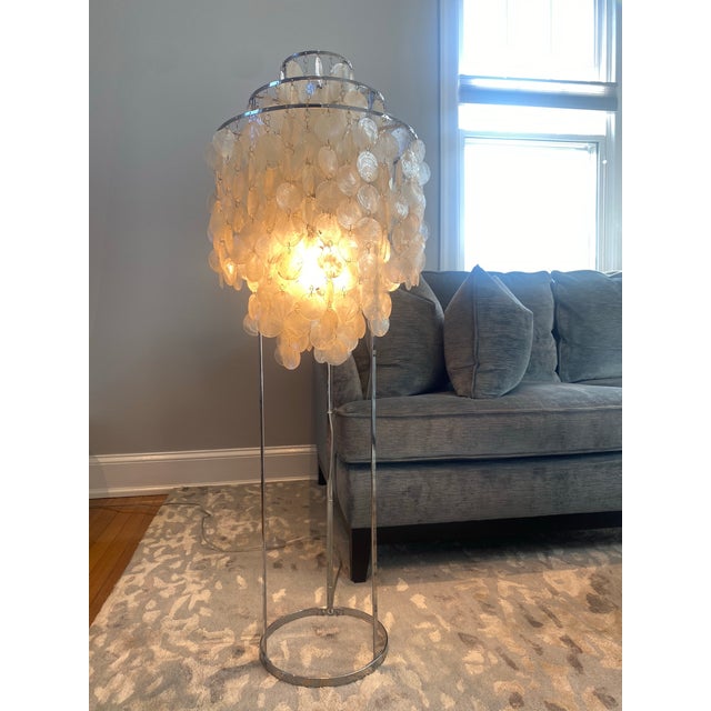 Mid-Century Modern Verner Panton Floor Lamp Sea Shells and Chrome for Verpan – Signed With Tag For Sale - Image 3 of 7