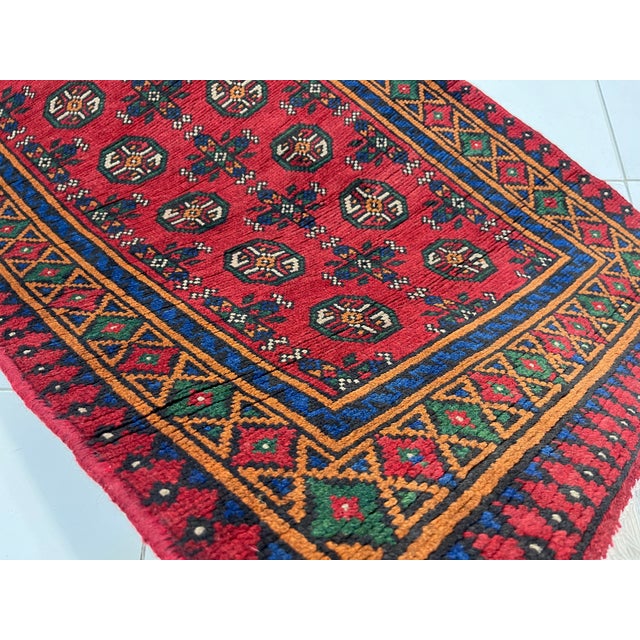 Extra-Long Red Turkmen-Style Geometric Wool Runner Rug, 2'7" X 19'3" For Sale - Image 10 of 12