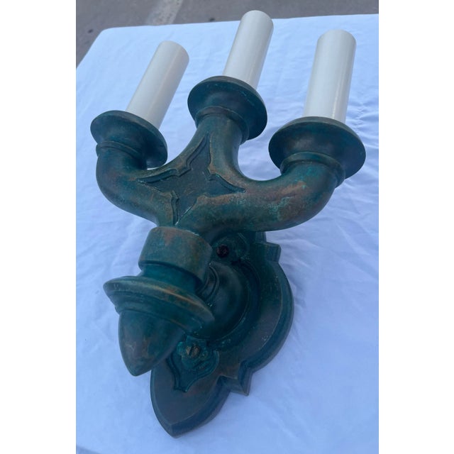 American Empire Trident Castle Sconces in Patinated Bronze - a Pair For Sale In Denver - Image 6 of 13