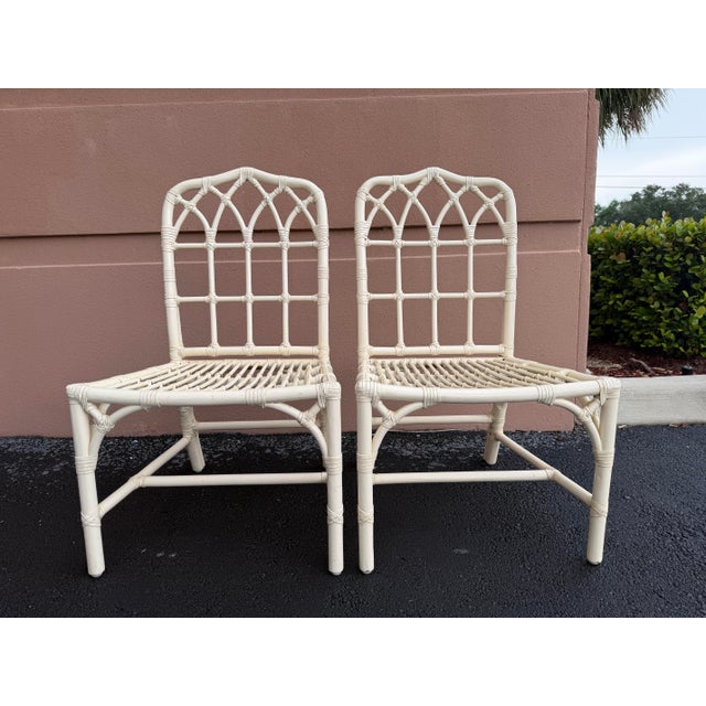 Contemporary Vintage McGuire San Francisco Cathedral Back Rattan Dining Chairs – A Pair For Sale - Image 3 of 11
