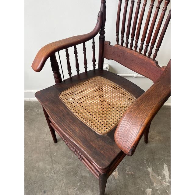 American 1905 Horrocks Desk Co. Oak & Cane Arm Chair For Sale - Image 3 of 13