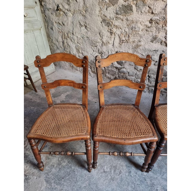 Antique French Dining Chairs with Woven Cane Seats in Beech, 1900, Set of 4 For Sale - Image 15 of 18