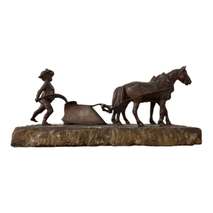 Circa 1910 Austrian Vienna Bronze Carl Kauba Style Boy Pushing Plow Bronze Sculpture on Stone Base
