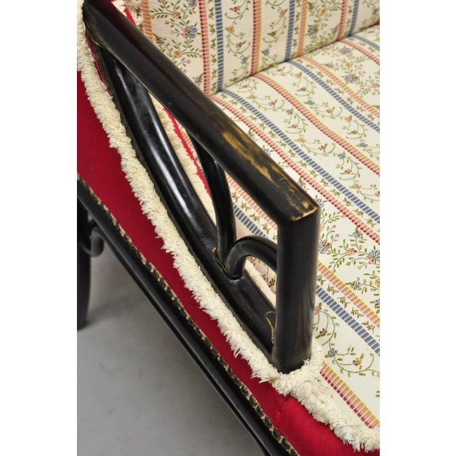 Mid 20th Century Vintage Chinoiserie James Mont Style Black Fretwork Lounge Arm Chairs - A Pair For Sale - Image 5 of 12