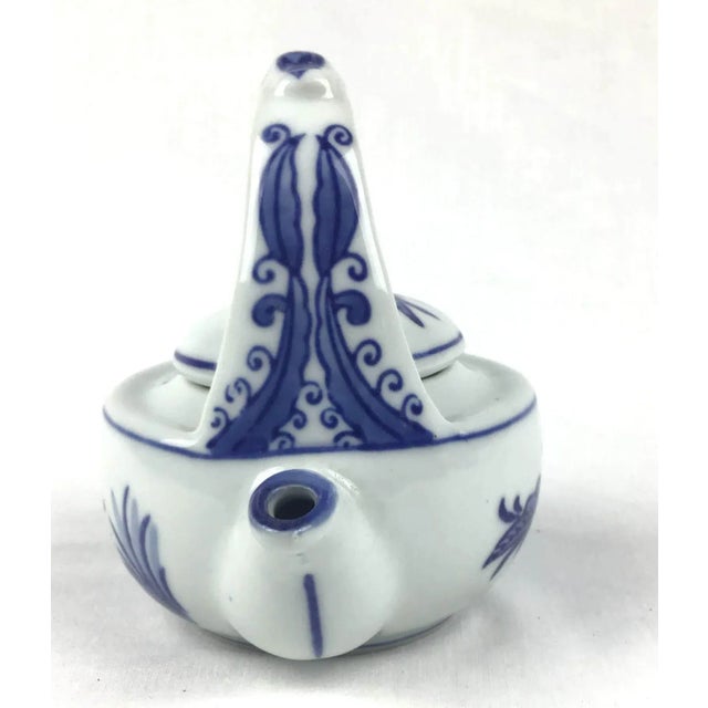 Blue Vintage Chinese Style Blue & White Tea Pot For Sale - Image 8 of 12
