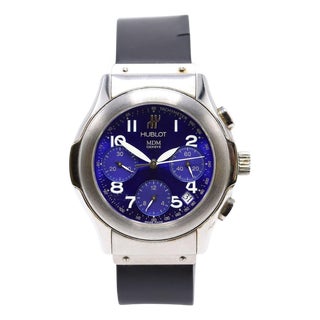 1990s Hublot Elegant MDM 1810.2 Stainless Steel Blue Dial Automatic Chronograph Watch For Sale