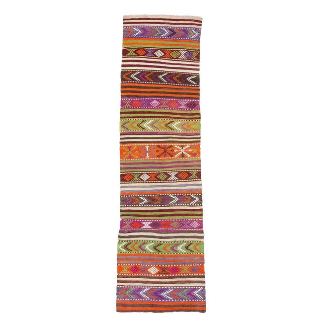 Textile Colorful Embroidered Vintage Kilim Runner For Sale - Image 7 of 7