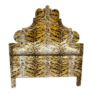 Tiger Velvet Upholstered Head Board For Sale