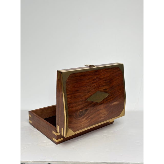 Vintage Mid-20th Century Brass Inlaid Wooden Rectangular Decorative Box For Sale In Detroit - Image 6 of 7