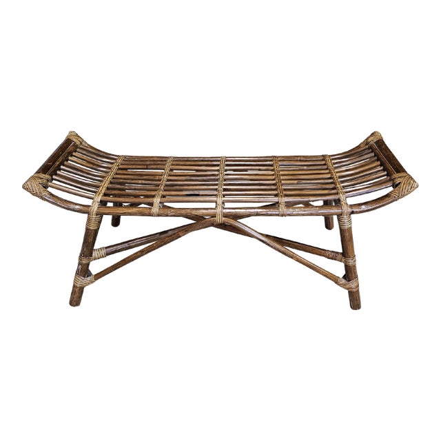 Mid-20th Century Rattan Bohemian French Riviera Style Bench For Sale