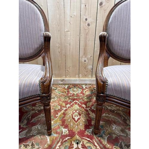 Large Louis XVI Medallion Armchairs, Set of 2 For Sale - Image 4 of 8