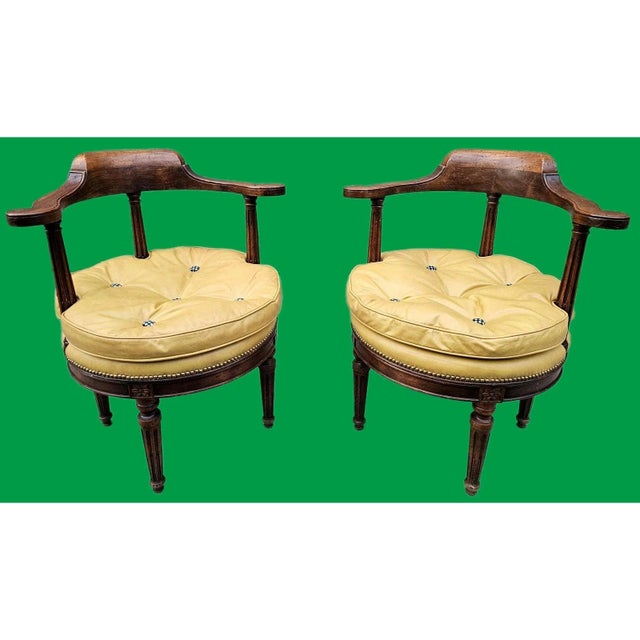 French Antique Pair of French Louis XVI Style Swivel Desk Chairs For Sale - Image 3 of 11