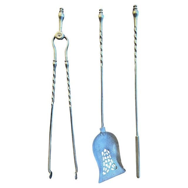 Silver Antique English Polished Steel Fire Tools, 1840s, Set of 3 For Sale - Image 8 of 8