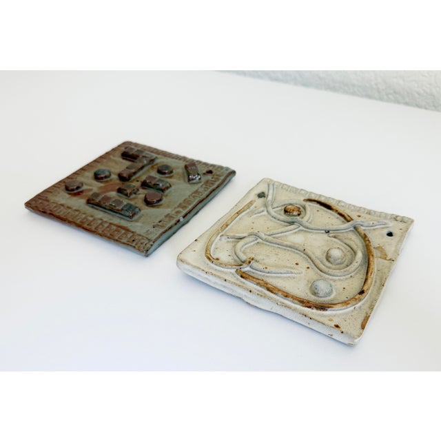 Mid-Century Modern 1960s Abstract Sculptural Wall Tile Art - A Pair For Sale - Image 3 of 9