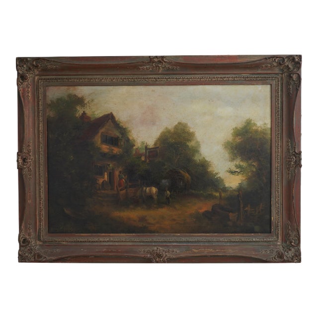 Henry Harvey Oil on Canvas Large Farm Scene Painting - Signed For Sale