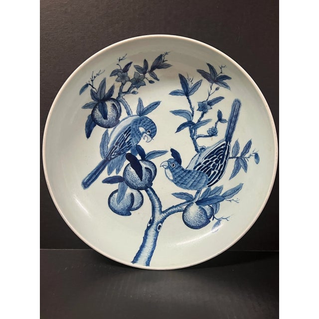 Late 20th Century Chinese Art Large Porcelain Blue and White Charger With Love Bird Design For Sale In New York - Image 6 of 10