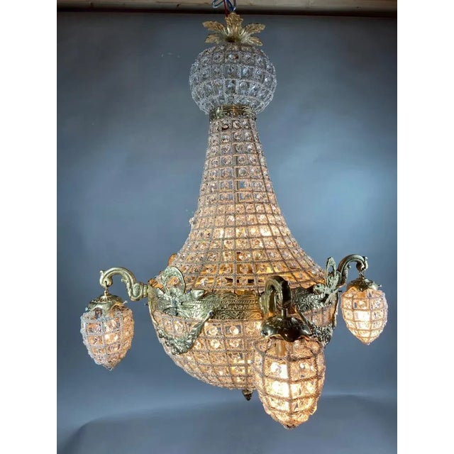 Late 20thC French Louis XVI Gold Swan Beaded Chandelier For Sale - Image 13 of 13