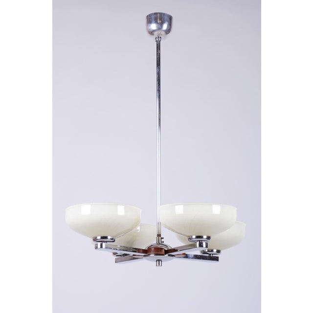 Art Deco Chandelier in Chrome-Plated Steel and Glass from Napako, Czech, 1930s For Sale - Image 12 of 12