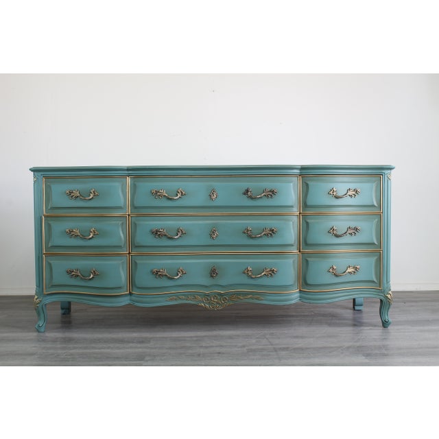 Vintage French Style Teal Dresser of Nine Drawers Chairish