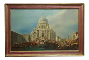 Canaletto School-Santa Maria Della Salute in Venice-18th Century Oil Painting