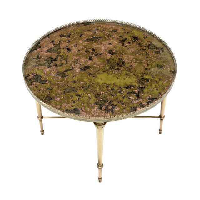 Art Deco Maison Bagues Eglomized Glass Side Table, Brass, Art Deco Period For Sale - Image 3 of 9