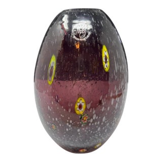 Margie’s Garden Hand-Blown Millefiori Art Glass Vase, 9" , Westlake Village, Ca For Sale