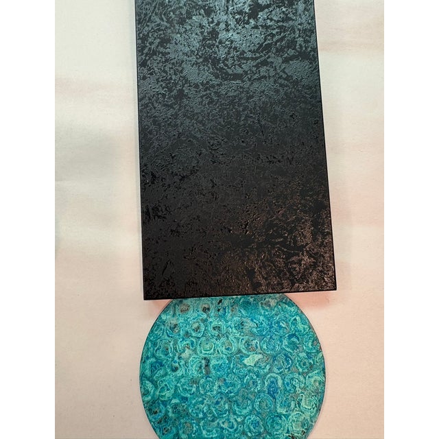 Signed Artist Leonie Lacouette Narrow Black Verdigris Copper Pendulum Wall Clock For Sale In Miami - Image 6 of 11
