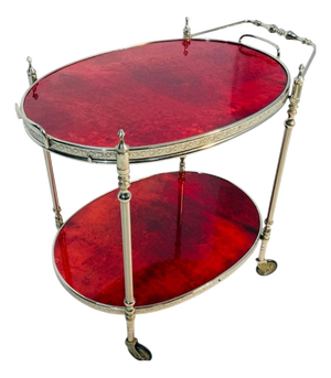 Red Goatskin Serving Bar Cart from Aldo Tura, 1960s