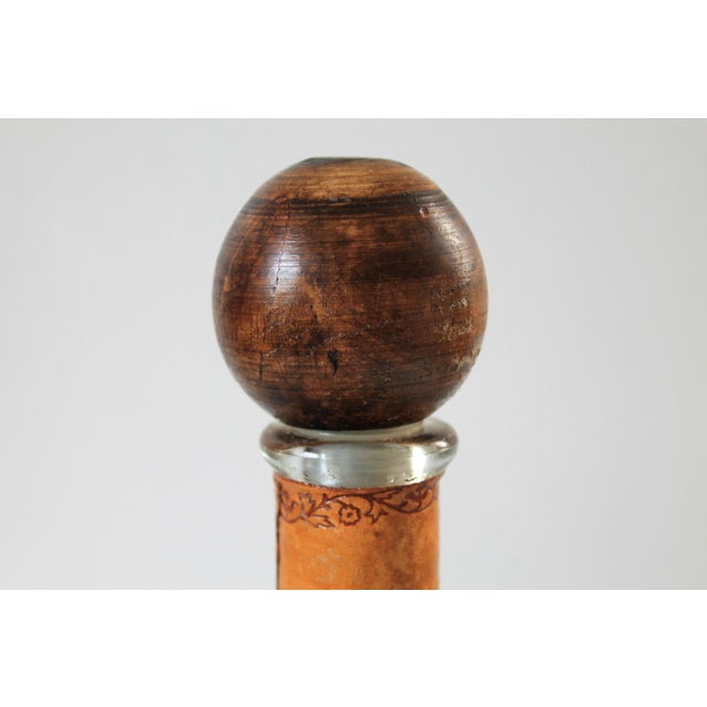 Vintage Italian Equestrian Leather Wrapped Liquor Decanter For Sale - Image 9 of 13