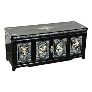 Vintage Korean Low Scholars Cabinet With Mother-of-Pearl Inlays For Sale