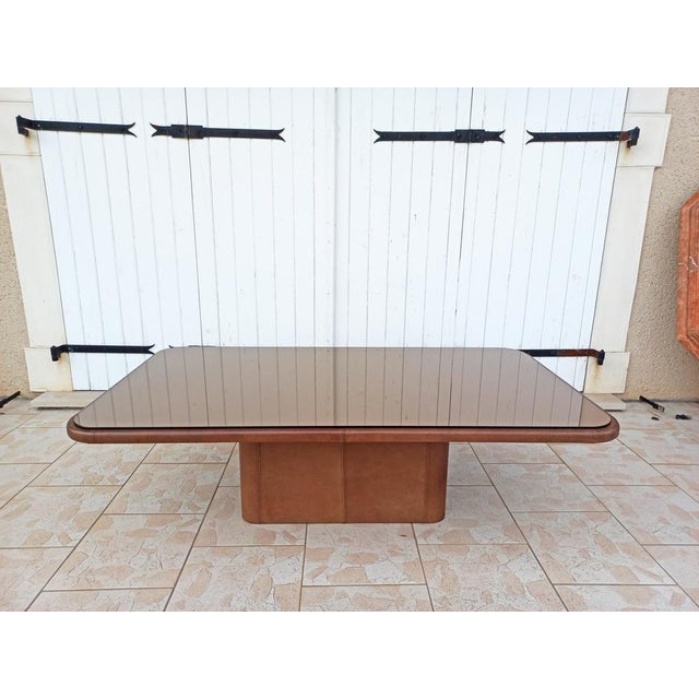 Leather Coffee Table with Glass Top, 1980s For Sale - Image 13 of 15