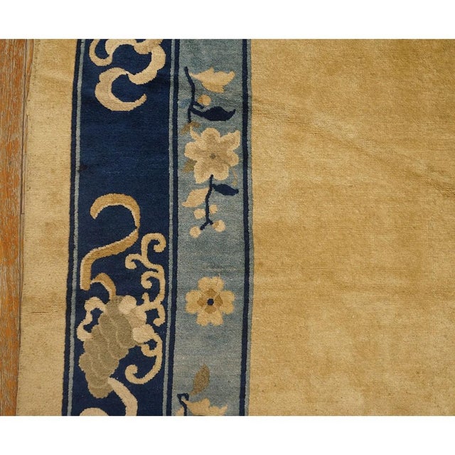 1920s Beige Field Floral Deco Medallion Antique Chinese Peking Rug 10' X 11'6'' For Sale In New York - Image 6 of 10