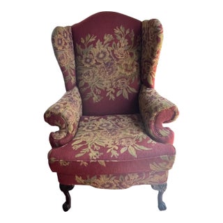 Wingback Tapestrylike Fabric Chair in the Style of Ralph Lauren For Sale