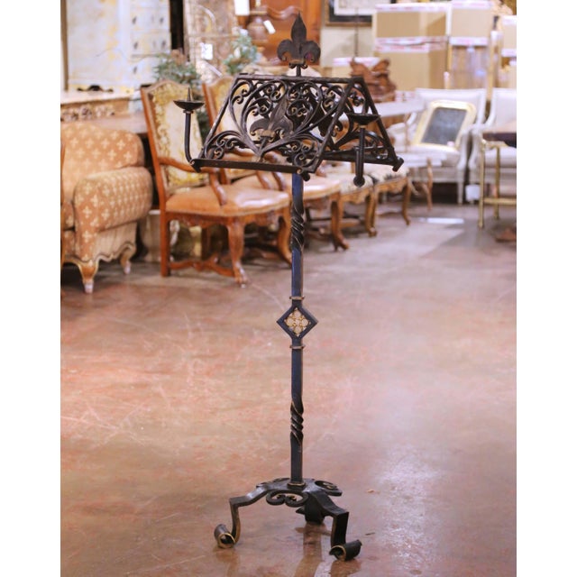 Black 19th C. French Gothic Wrought Iron Lectern or Music Stand With Candles Holder For Sale - Image 8 of 11