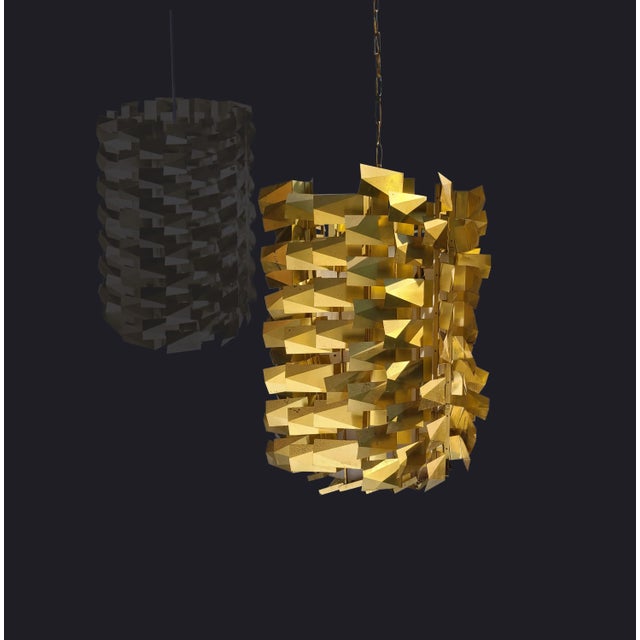 Metal Rare George Nelson 1964 Monumental Cylindrical Metalites Satin Brass Pendant Light Chandelier For Sale - Image 7 of 13
