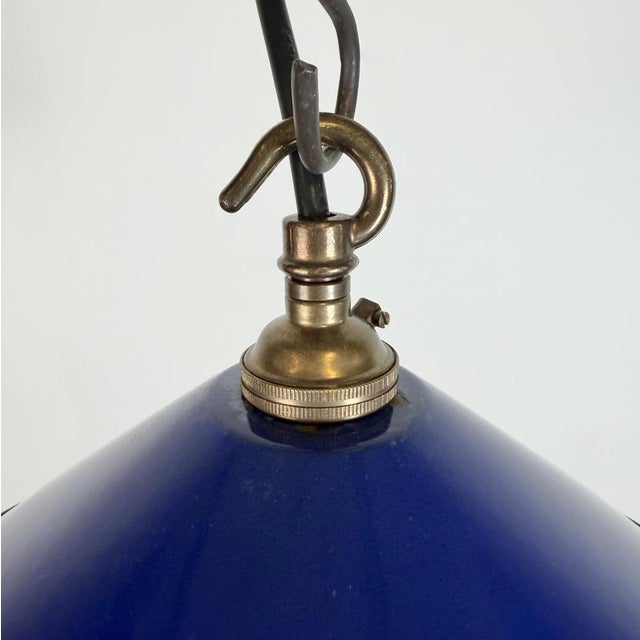Blue Industrial Cobalt Blue Enamel Factory Pendant Lamp, 1950s For Sale - Image 8 of 16