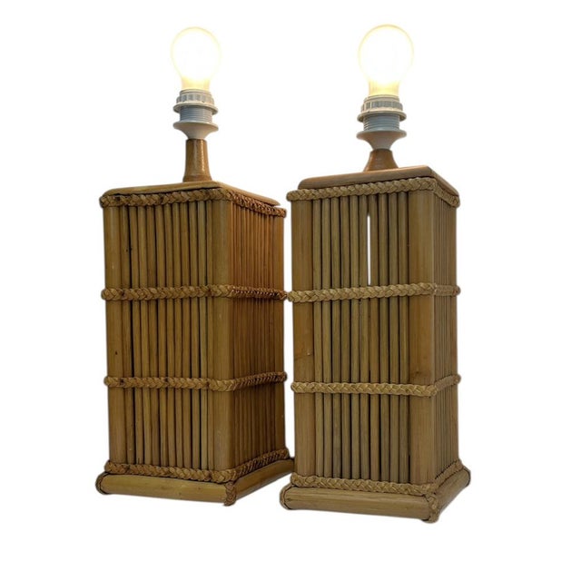 Modernist Table Lamps in Bamboo and Rattan Reed from Leola, 1960s, Set of 2 For Sale - Image 12 of 13